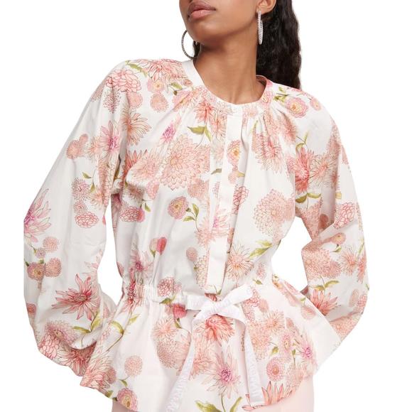 NEW GIAMBATTISTA VALLI women's dahlia poplin waist tie blouse in ivory - Picture 2 of 3